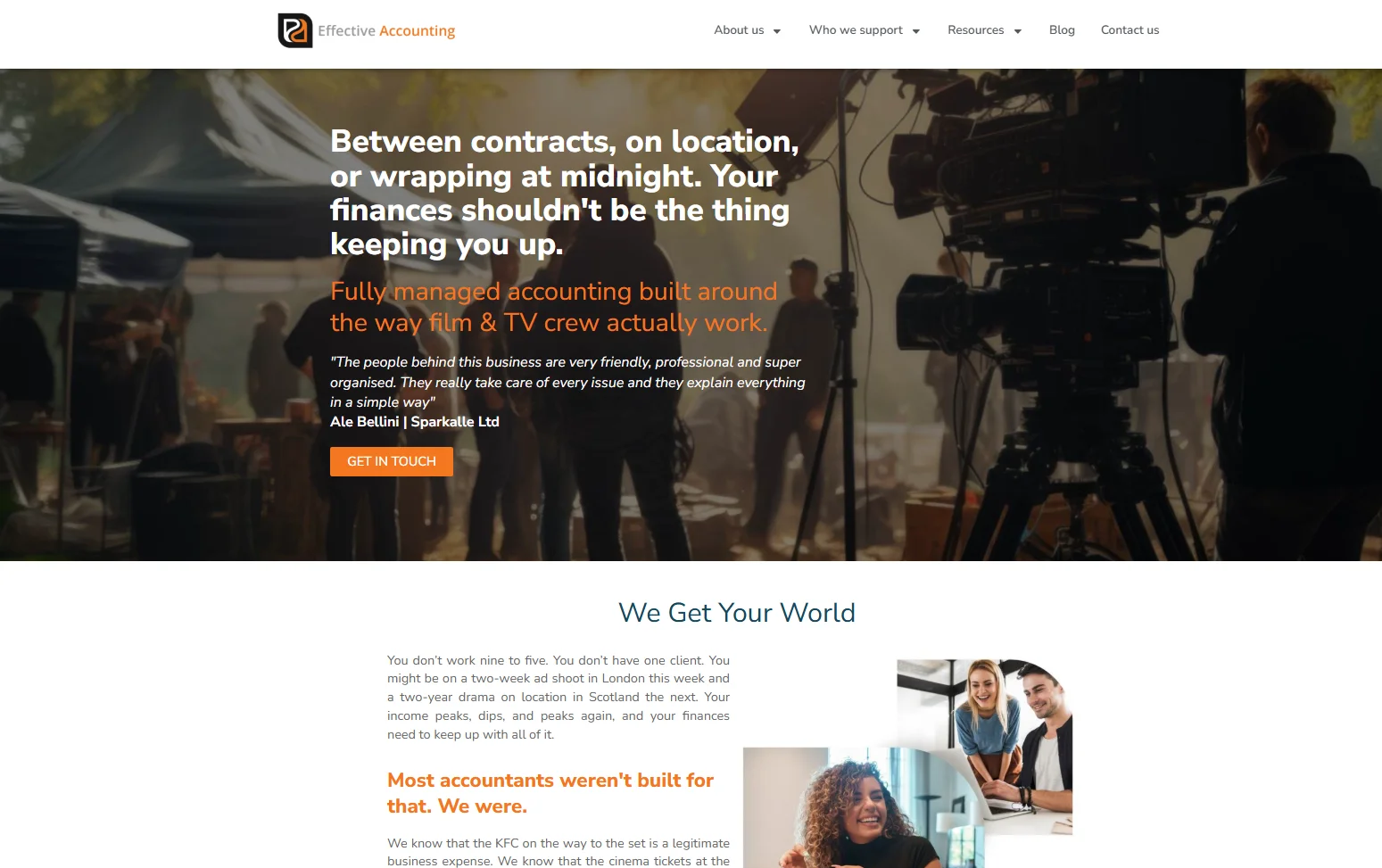 The Film and TV crew page hero on the new Effective Accounting website.