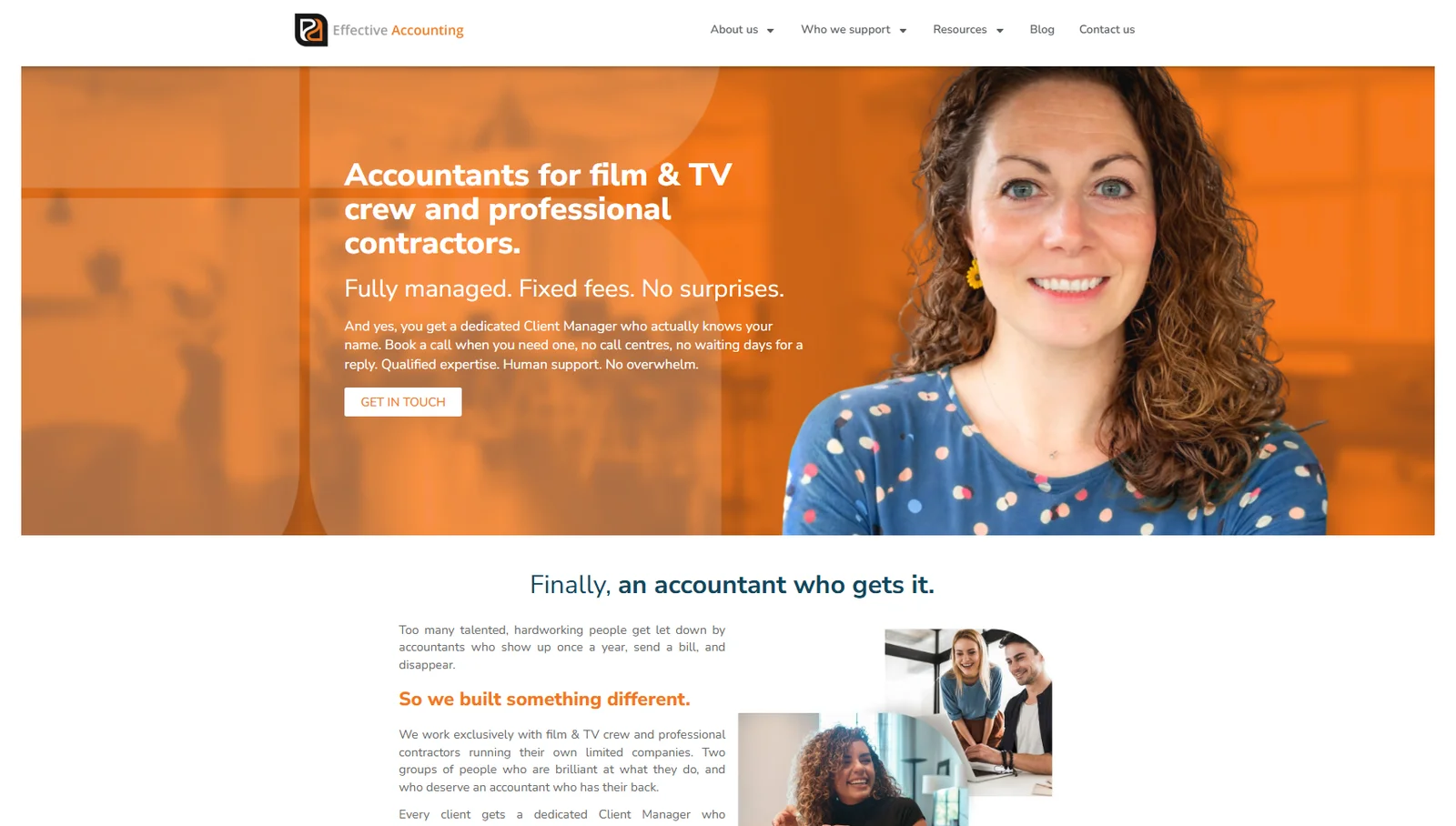 New homepage: Accountants for film and TV crew and professional contractors. Fully managed. Fixed fees. No surprises.